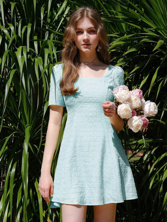 Vestido de cuello cuadrado de manga farol