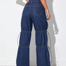 EZwear Jeans de talle alto con nudo lateral de pierna ancha