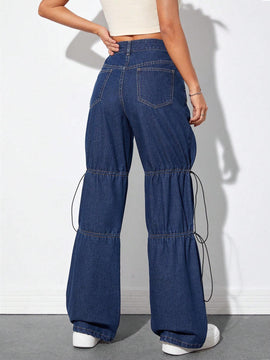 EZwear Jeans de talle alto con nudo lateral de pierna ancha