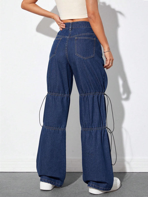 EZwear Jeans de talle alto con nudo lateral de pierna ancha