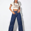 EZwear Jeans de talle alto con nudo lateral de pierna ancha