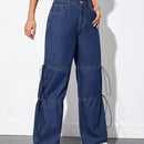 EZwear Jeans de talle alto con nudo lateral de pierna ancha