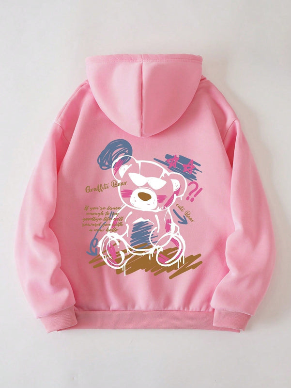 Ezwear sudadera con capucha termica con bolsillo tipo canguro y cordon, grafico de eslogan "el tiempo nunca se detiene, seguimos avanzando"