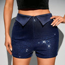 Glamour Shorts de cintura doblada con lentejuelas