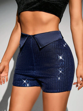 Glamour Shorts de cintura doblada con lentejuelas