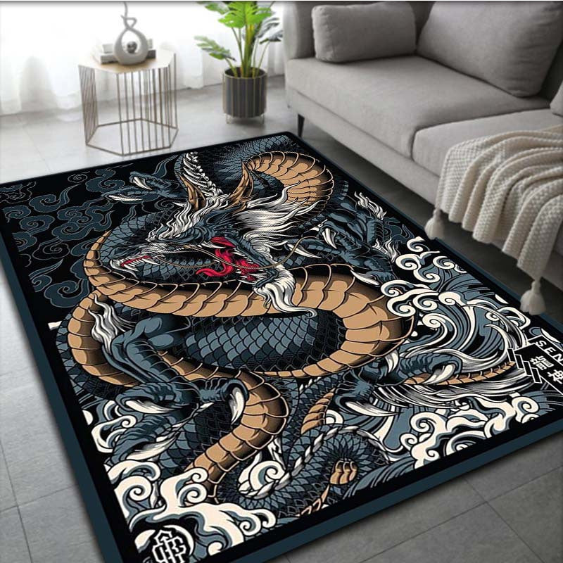 Tapete de suelo antideslizante con diseño de dragón, adecuado para puertas y decoración de sala de estar, disponible en tres tamaños.