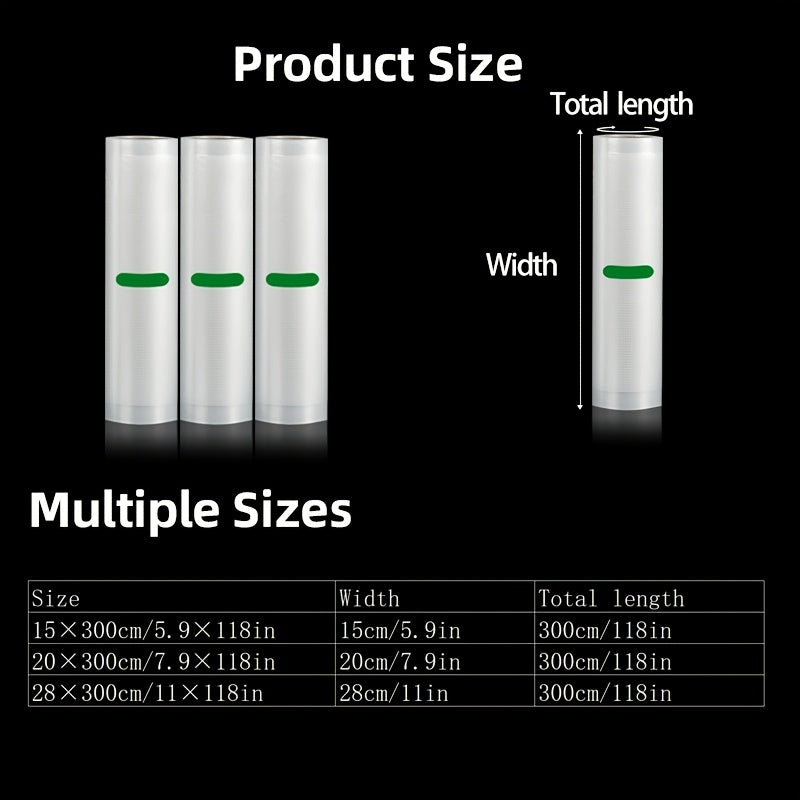 Paquete de 3 Bolsas Selladoras AGASHE - Rollos de 3m, Múltiples Tamaños (11.18” y 7.09” de Ancho), Cortables para Almacenamiento de Alimentos, Sous Vide, Preparación de Comidas - Rollos Texturizados Premium Compatibles con Todas las Selladoras, Conservac