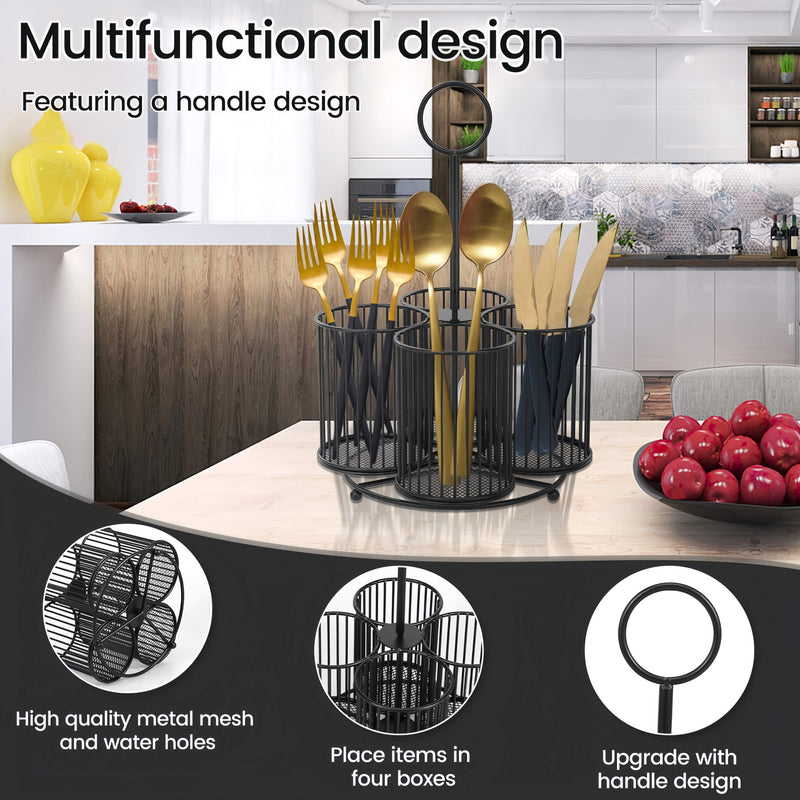 Porta Utensilios de Cocina, Organizador de Cubiertos Grande, Estante Metálico para Utensilios con 4 Secciones, Ideal para Mesa de Cocina
