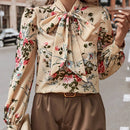 Clasi Blusa con estampado floral de cuello con cordon de manga farol