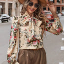 Clasi Blusa con estampado floral de cuello con cordon de manga farol