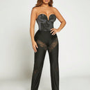 Pantalones De Encaje De Contraste, Atuendo De Nochevieja, Atuendo De Fiesta, Atuendo Sexy, Trajes Sexis Para Club