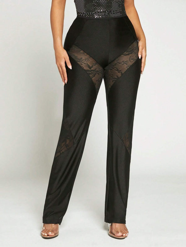 Unity Pantalones De Encaje De Contraste, Atuendo De Nochevieja, Atuendo De Fiesta, Atuendo Sexy, Trajes Sexis Para Club