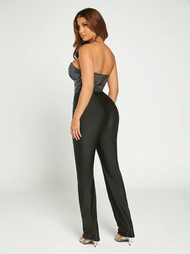 Pantalones De Encaje De Contraste, Atuendo De Nochevieja, Atuendo De Fiesta, Atuendo Sexy, Trajes Sexis Para Club