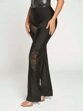 Pantalones De Encaje De Contraste, Atuendo De Nochevieja, Atuendo De Fiesta, Atuendo Sexy, Trajes Sexis Para Club