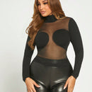 SXY Jersey de cuello cisne panel con malla