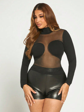 SXY Jersey de cuello cisne panel con malla