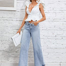 Essnce Jeans unicolor de pierna ancha