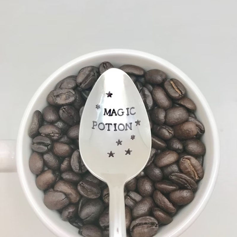 1 pza., Cuchara de acero inoxidable plateada, Cuchara de poción mágica, Cuchara divertida estampada a mano, Cuchara de café, Cuchara de postre, Cuchara de pastel, Cuchara de helado, Cuchara para revolver, Regalo para amigo, Regalo de Halloween, Decoració
