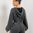 Ezwear capucha crop de hombros caidos con cordon