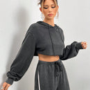 Ezwear capucha crop de hombros caidos con cordon