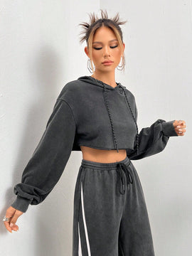 Ezwear capucha crop de hombros caidos con cordon