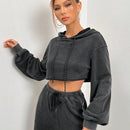 Ezwear capucha crop de hombros caidos con cordon