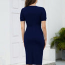HOMEYEE Vestido de manga farol ribete con fruncido fruncido