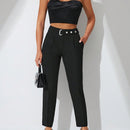 Pantalones zanahoria con bolsillo oblicuo liso