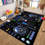 Alfombra de área lavable de poliéster con diseño inspirado en la música y los giradiscos, perfecta para dormitorio, sala de estar o sala de juegos, alfombra de juego hecha a máquina, diseño juguetón, cubierta de suelo duradera, decoración de sala de músi