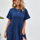 VCAY Vestido smock manga enrollada bajo con fruncido