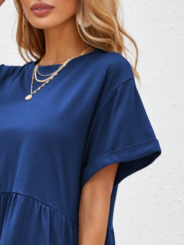 VCAY Vestido smock manga enrollada bajo con fruncido