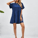 VCAY Vestido smock manga enrollada bajo con fruncido