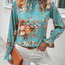 Clasi Blusa con estampado floral de manga amplia ribete fruncido de cuello alto