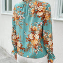 Clasi Blusa con estampado floral de manga amplia ribete fruncido de cuello alto