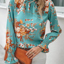 Clasi Blusa con estampado floral de manga amplia ribete fruncido de cuello alto