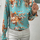 Clasi Blusa con estampado floral de manga amplia ribete fruncido de cuello alto