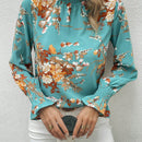 Clasi Blusa con estampado floral de manga amplia ribete fruncido de cuello alto