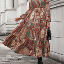 Vestido camisero con estampado de paisley de manga farol sin cinturon