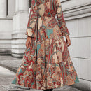 Vestido camisero con estampado de paisley de manga farol sin cinturon