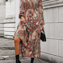 Vestido camisero con estampado de paisley de manga farol sin cinturon