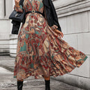 Vestido camisero con estampado de paisley de manga farol sin cinturon