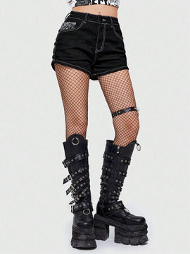 ROMWE Grunge Punk Shorts en mezclilla con estampado de paisley