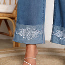 LUNE Jeans con bordado floral de pierna ancha