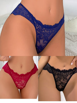 3 Piezas De Bragas Sexys De Encaje Para Mujer