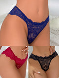 3 Piezas De Bragas Sexys De Encaje Para Mujer