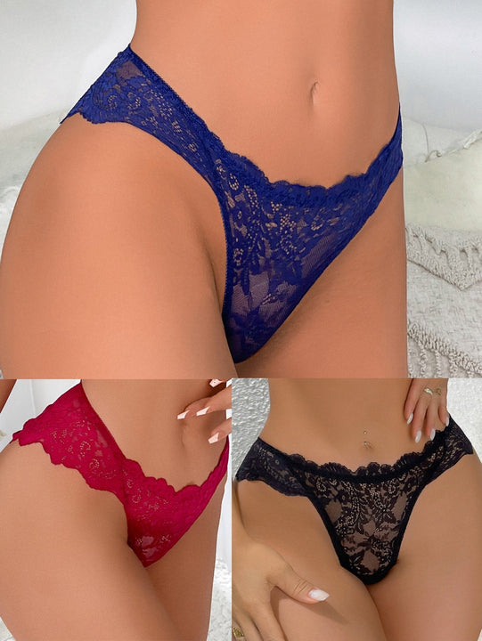 3 Piezas De Bragas Sexys De Encaje Para Mujer