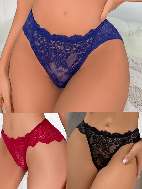 3 Piezas De Bragas Sexys De Encaje Para Mujer
