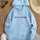 Ezwear capucha con estampado de slogan con bolsillo de canguro con cordon con forro termico