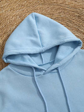 Ezwear capucha con estampado de slogan con bolsillo de canguro con cordon con forro termico