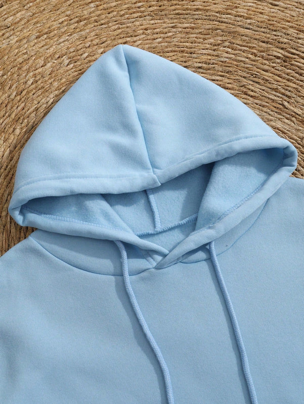 Ezwear capucha con estampado de slogan con bolsillo de canguro con cordon con forro termico